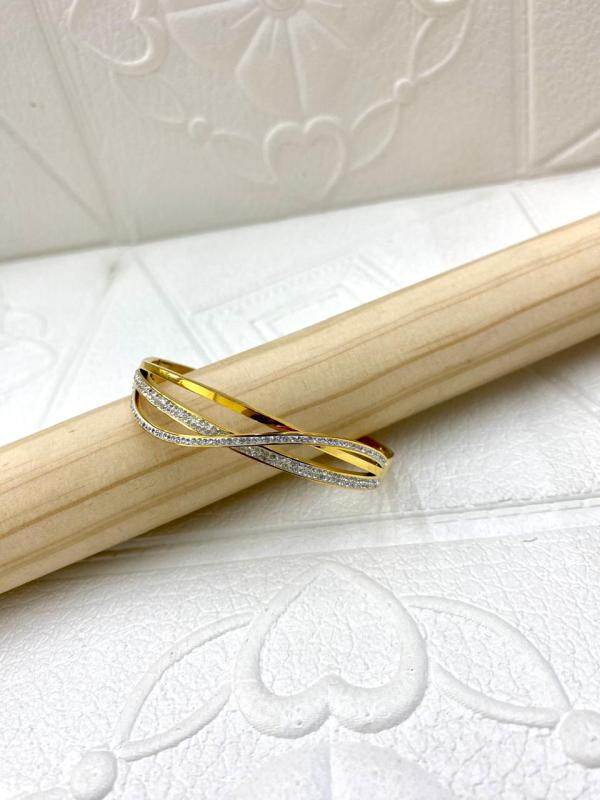 PULSERA DE ACERO RIGIDA DISE&Ntilde;O  PERLAS DORADO