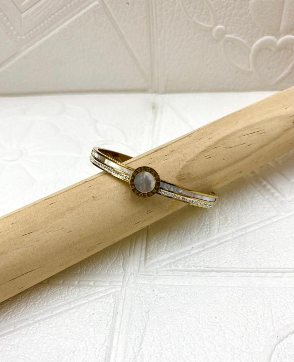 PULSERA DE ACERO RIGIDA BVLGARI DISE&Ntilde;O PERLAS DORADO