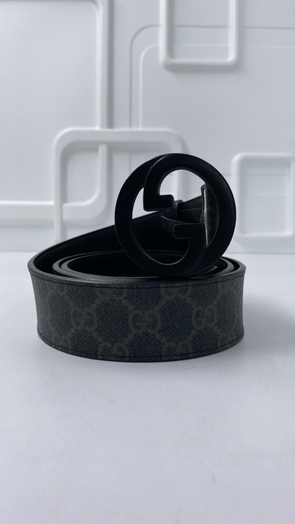 FAJA MARCA GUCCI HEBILLA NEGRA GG REDONDO NEGRO/DISE&Ntilde;O GRIS