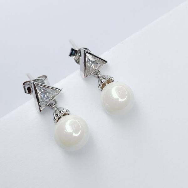 ARETES PLATA 925 PERLA BLANCA/TRIANGULO 1EA82001