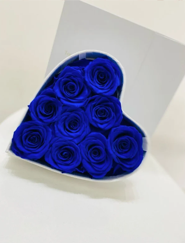 CORAZON DE ROSAS REAL  PRESERVADA  S AZUL