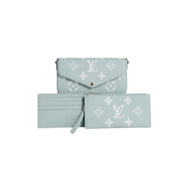 SET DE BILLETERA 3 PIEZAS PARA DAMA  DISE&Ntilde;O LOUIS VUITTON CELESTE