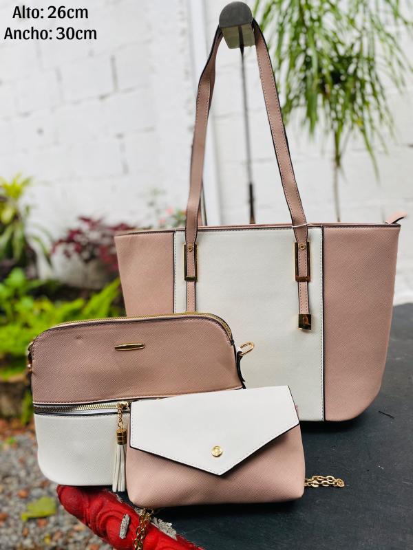 BOLSO 3 EN 1 PARA DAMA F20822 ROSADO/BLANCO