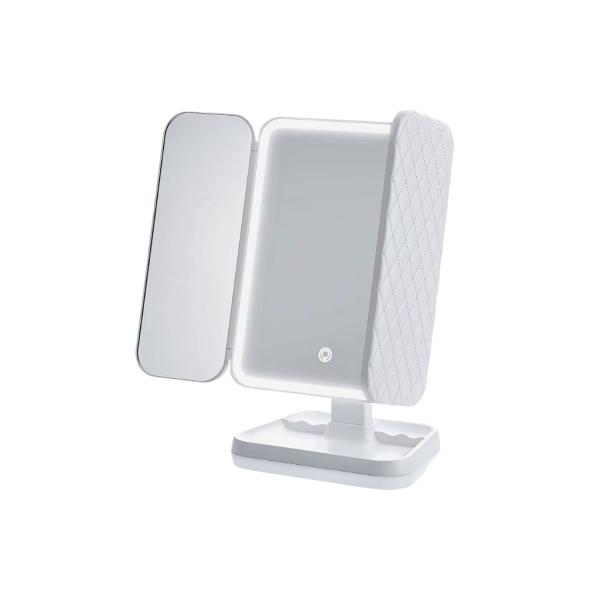 ESPEJO 3 CARAS PLEGABLE 180&deg; CON LUZ LED Y AUMENTO BLANCO