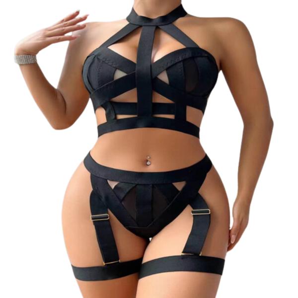 CONJUNTO LENCERIA YUMMY MODELO YMYY323040 NEGRO XL