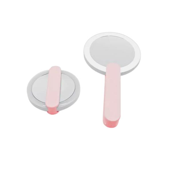 ESPEJO CIRCULAR CON LUZ LED ROSADO