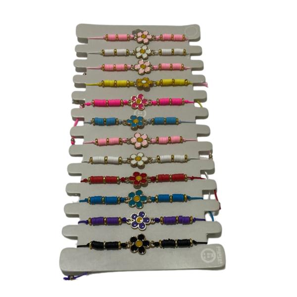 PULSERA DE HILO DISE&Ntilde;O FLORES DE COLORES Y ABALORIOS MODELO HN1471