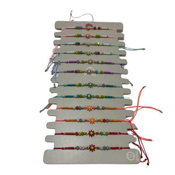 PULSERA DE HILO DISE&Ntilde;O FLORCITA DE COLORES Y ABALORIOS  MODELO HN1414