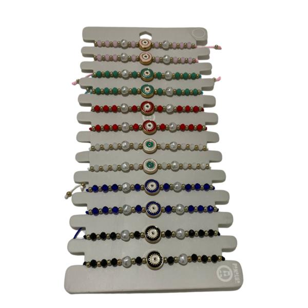 PULSERA DE HILO DISE&Ntilde;O OJO TURCO Y ABALORIOS  MODELO HN1375