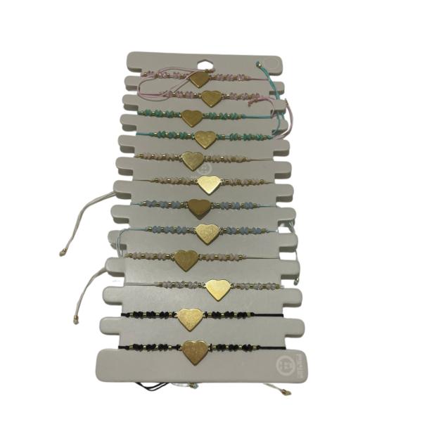 PULSERA DE HILO DISE&Ntilde;O CORAZON DORADO Y ABALORIOS MODELO HN1650