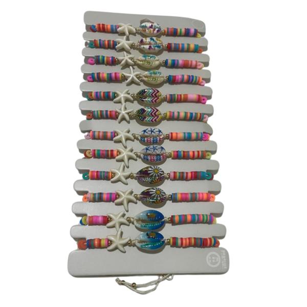 PULSERA DE HILO DISE&Ntilde;O CONCHA DE COLORES MODELO HN1165