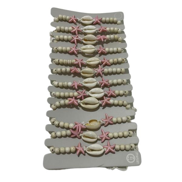 PULSERA DE HILO DISE&Ntilde;O ESTELLA ROSADA/CONCHA MODELO HN1065