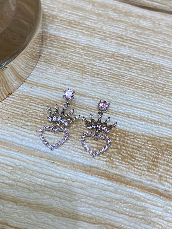 ARETES PLATEADOS DISE&Ntilde;O CORONA ROSADA MODELO X000002488