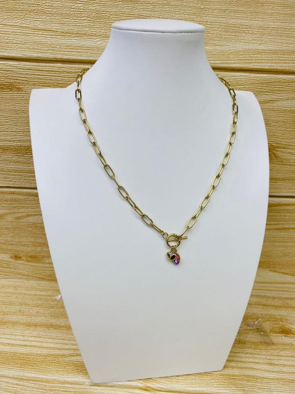 COLLAR DORADO DISE&Ntilde;O CORAZON/PIEDRA ROSADA  MODELO T000901668