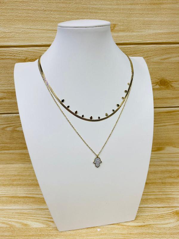 COLLAR DORADO DOBLE DISE&Ntilde;O MANO MODELO T000638324