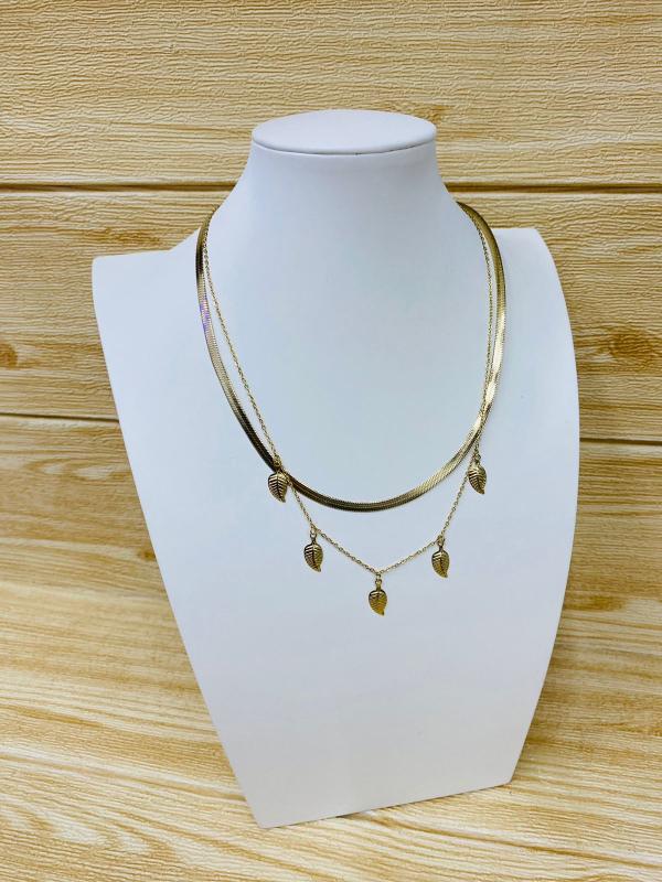 COLLAR DORADO DOBLE DISE&Ntilde;O HOJAS MODELO T000724122