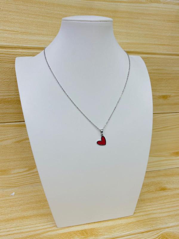 COLLAR PLATEADO DISE&Ntilde;O CORAZON ROJO MODELO T000687671