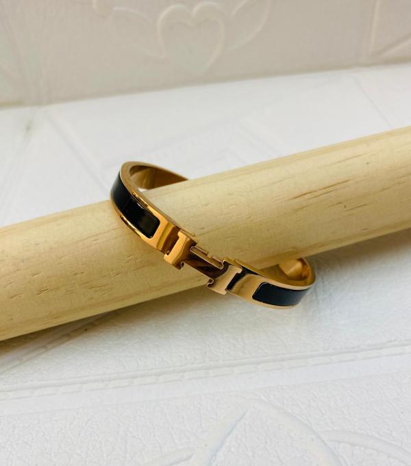 PULSERA DE ACERO RIGIDA HERMES DISE&Ntilde;O H ORO ROSA