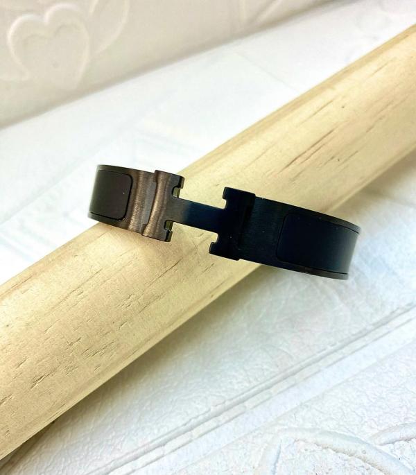 PULSERA DE ACERO RIGIDA HERMES DISE&Ntilde;O H NEGRO