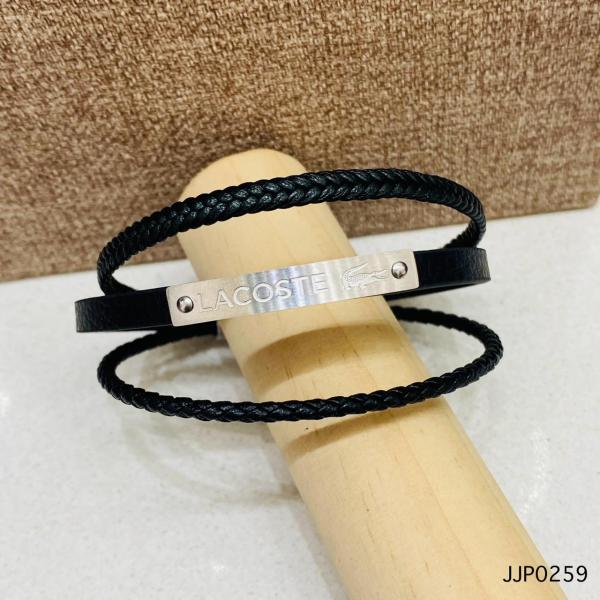 PULSERA DE CUERO TRIPLE LACOSTE PLATEADO