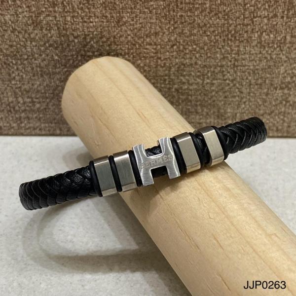 PULSERA DE CUERO HERMES PLATEADO