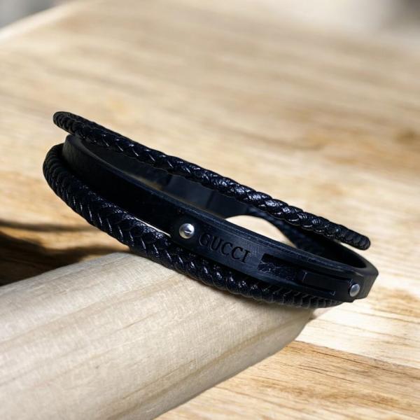 PULSERA DE CUERO TRIPLE GUCCI NEGRO