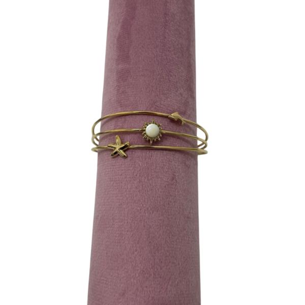PULSERA  DE ACERO DISE&Ntilde;O SOL/ESTRELLA/LUNA DORADO