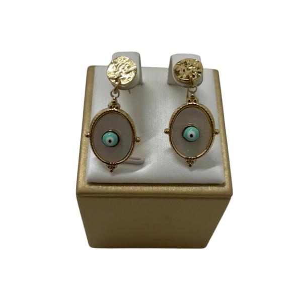 ARETES  DE ACERO DISE&Ntilde;O OJO TURCO DORADO