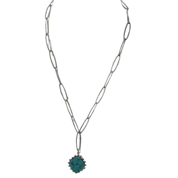 COLLAR DE ACERO DISE&Ntilde;O CADENA PLATEADO/ TURQUESA