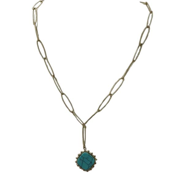 COLLAR DE ACERO DISE&Ntilde;O CADENA DORADO/ TURQUESA