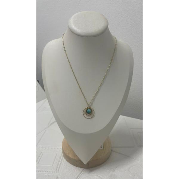 COLLAR DE ACERO DISE&Ntilde;O CADENA DORADO/ TURQUESA