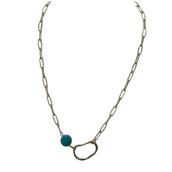 COLLAR DE ACERO DISE&Ntilde;O CADENA TURQUESA/DORADO