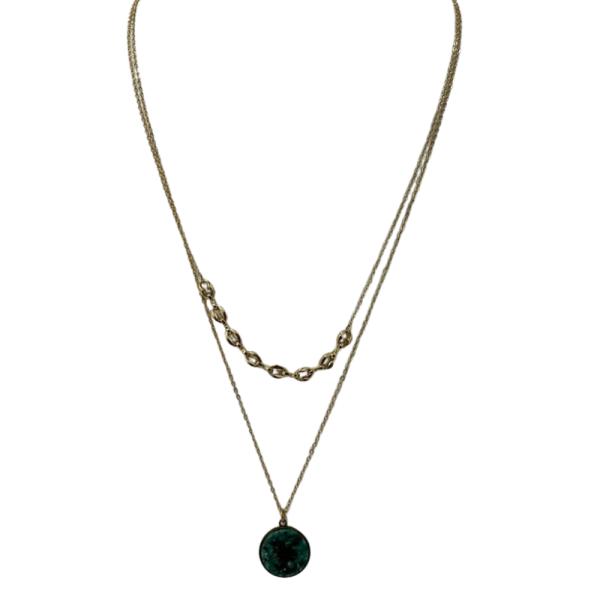 COLLAR DE ACERO DISE&Ntilde;O DOBLE SOL TURQUESA/DORADO