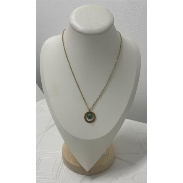 COLLAR DE ACERO DISE&Ntilde;O DORADO/TURQUESA