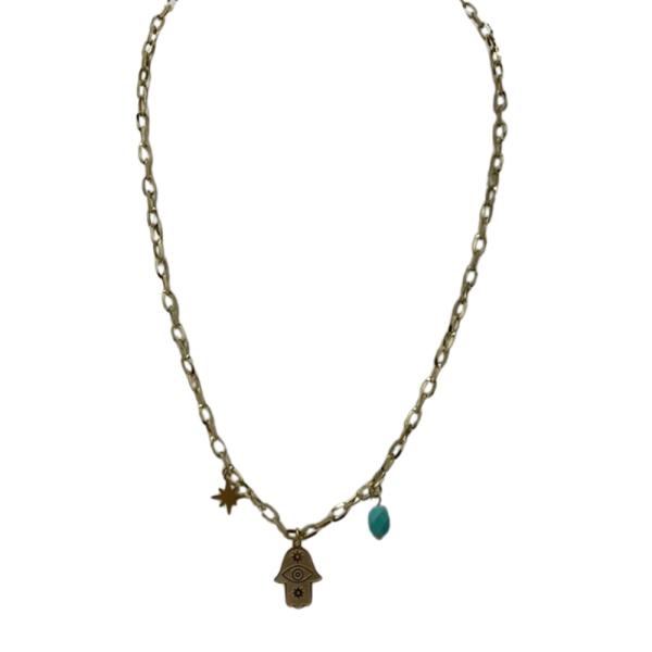 COLLAR DE ACERO DISE&Ntilde;O MANO DE FATIMA DORADO