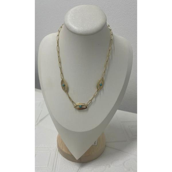 COLLAR DE ACERO DISE&Ntilde;O DORADO/TURQUESA