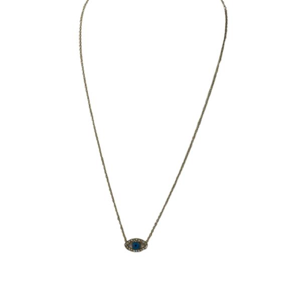 COLLAR DE ACERO DISE&Ntilde;O OJO TURCO PIEDRAS DORADO