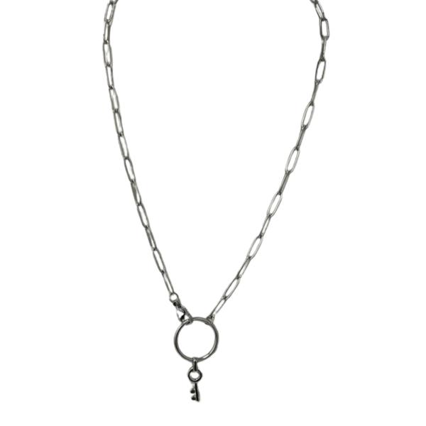 COLLAR DE ACERO DISE&Ntilde;O LLAVE PLATEADO