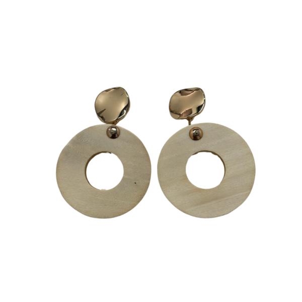 ARETES DE MADERA BEIGE/DORADO
