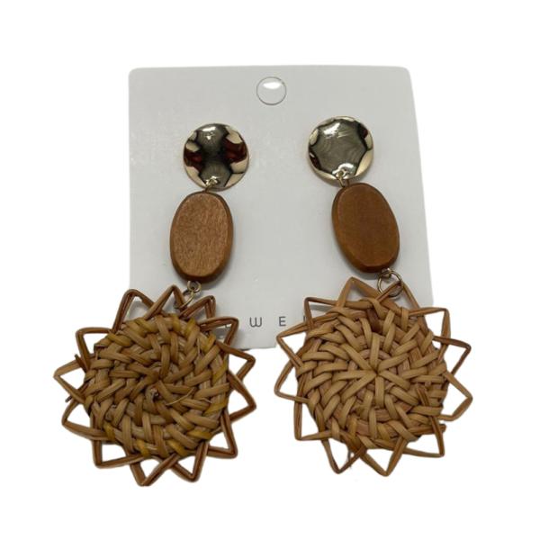 ARETES MIMBRE DISE&Ntilde;O FLOR CAFE/DORADO