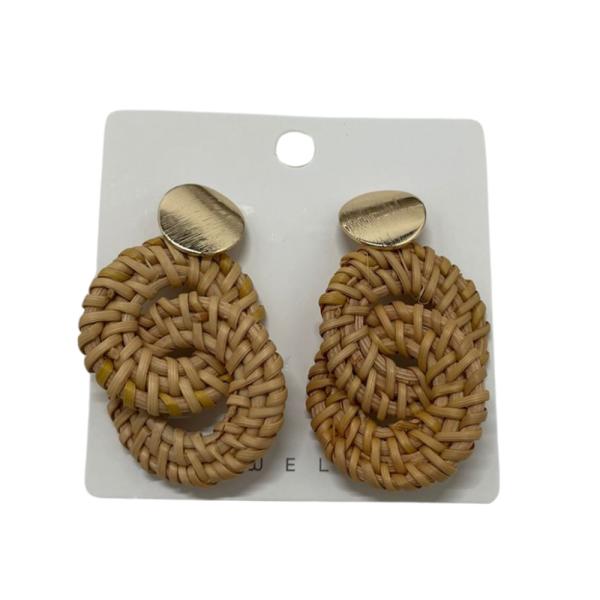 ARETES MIMBRE DISE&Ntilde;O DOBLE CIRCULO  BEIGE
