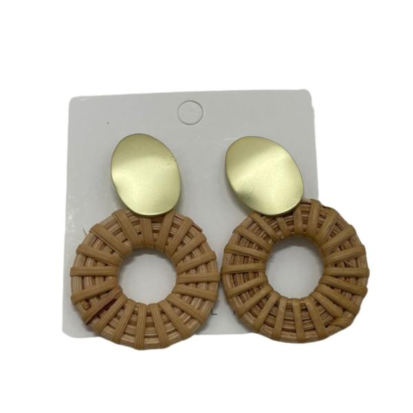ARETES MIMBRE DISE&Ntilde;O CIRCULO BEIGE/DORADO