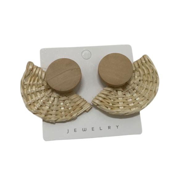ARETES MIMBRE DISE&Ntilde;O ABANICO BEIGE