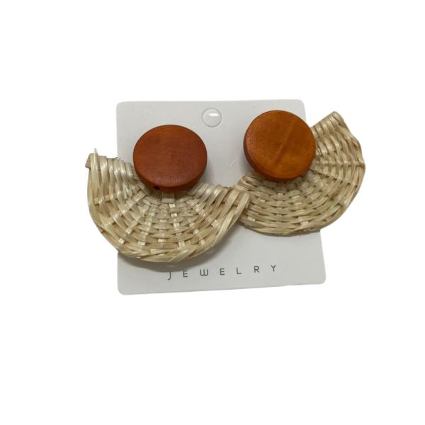 ARETES MIMBRE DISE&Ntilde;O ABANICO BEIGE/NARANJA