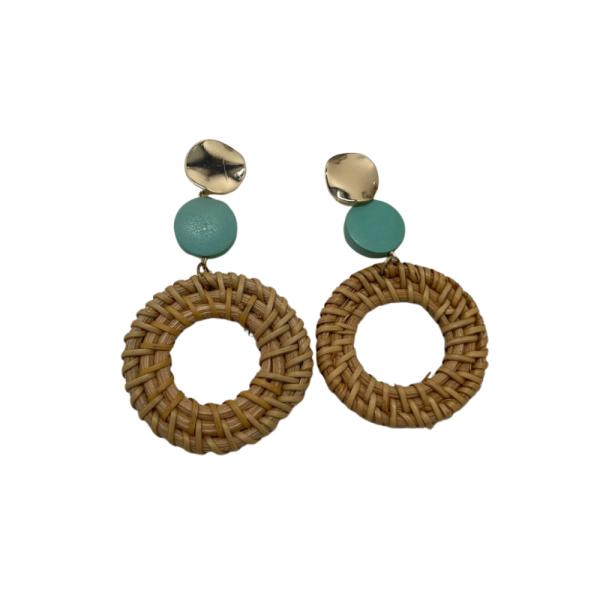 ARETES MIMBRE DISE&Ntilde;O CIRCULO BEIGE/TURQUESA