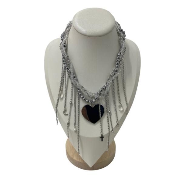 COLLAR GRUNGE CADENA DIJE CORAZON PLATEADO