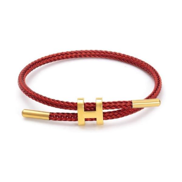 PULSERA AJUSTABLE DE CUERDA HERMES ROJO