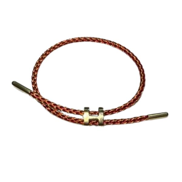 PULSERA AJUSTABLE DE CUERDA HERMES ROJO/DORADO