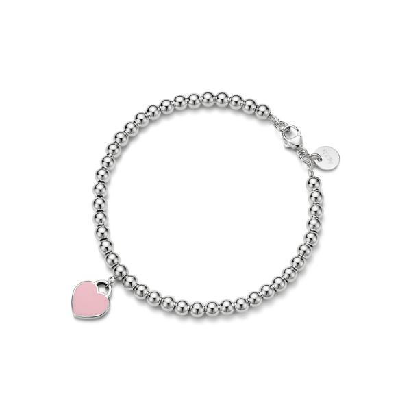 PULSERA PLATEADA TIFFANNY & CO DISE&Ntilde;O CORAZON ROSADO