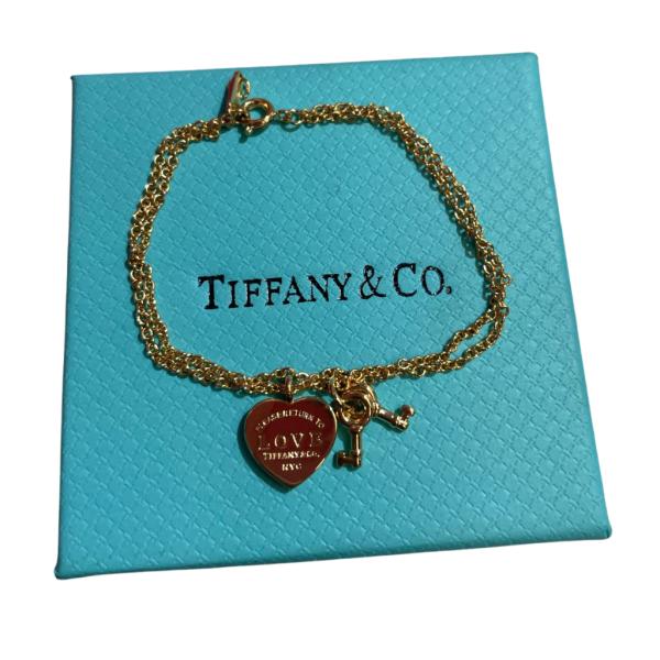 PULSERA TIFFANY & CO DISE&Ntilde;O DOBLE CORAZON Y LLAVE DORADO